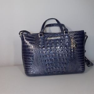 Brahmin blue leather satchel with shoulder stra
